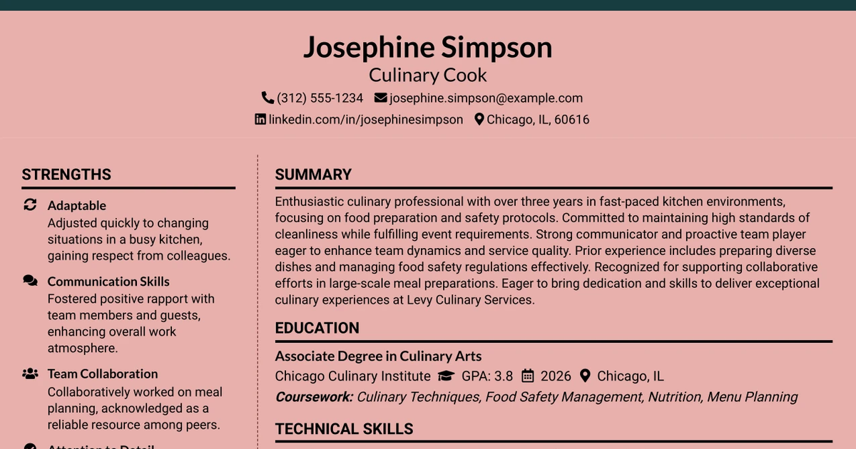 33 Culinary Cook Resume Templates with Example 2026 (ATS-Optimized)