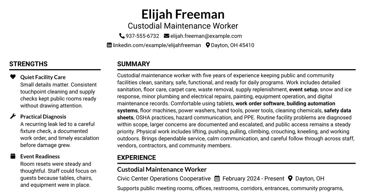 7 Custodial Maintenance Worker Resume Templates with Example