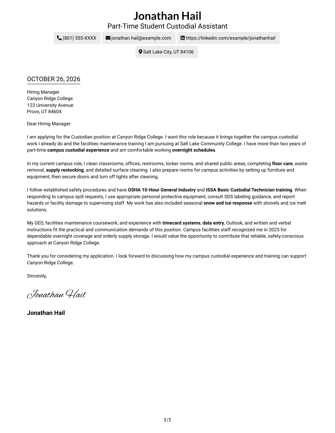 Cover letter example — page 1