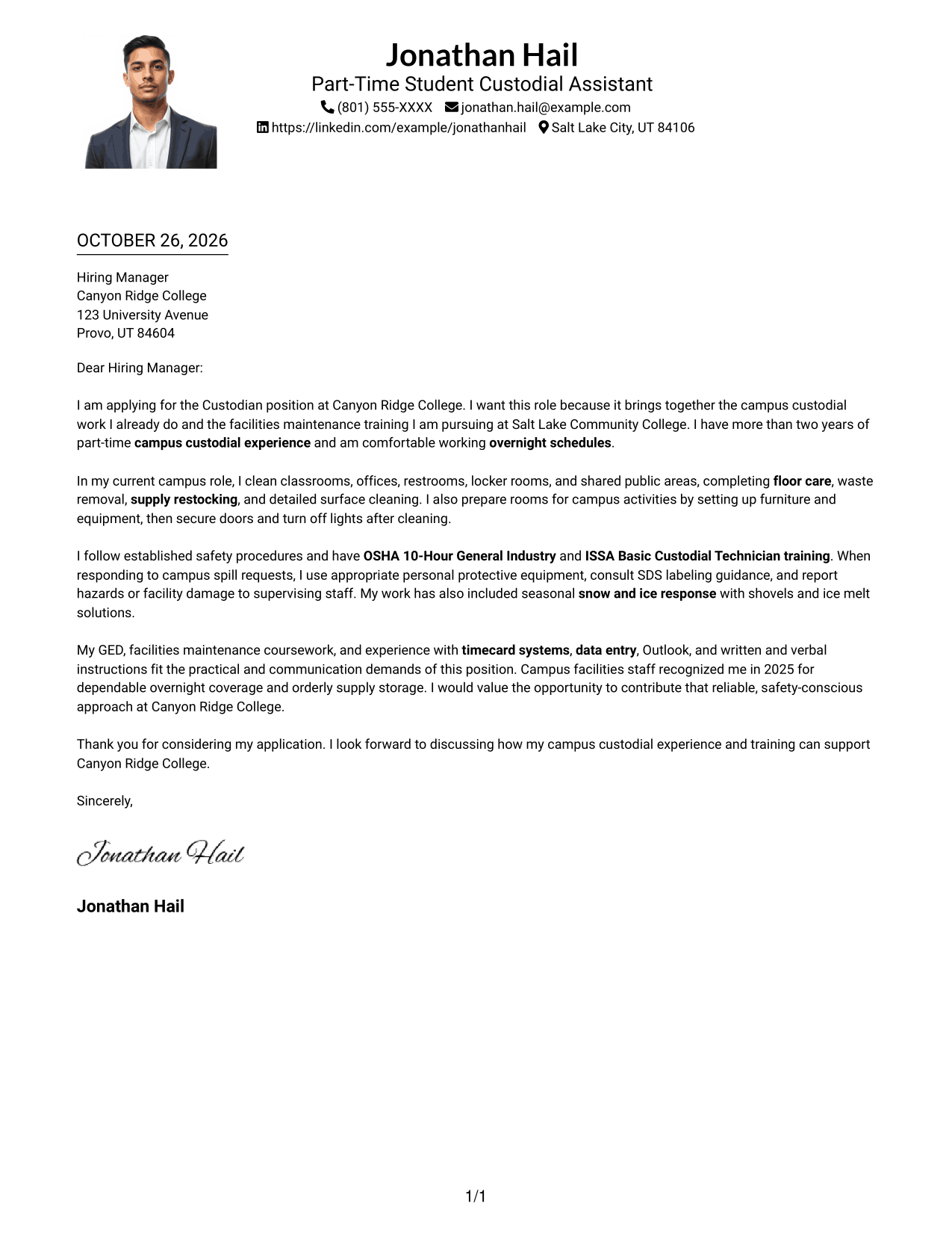 Cover letter example — page 1