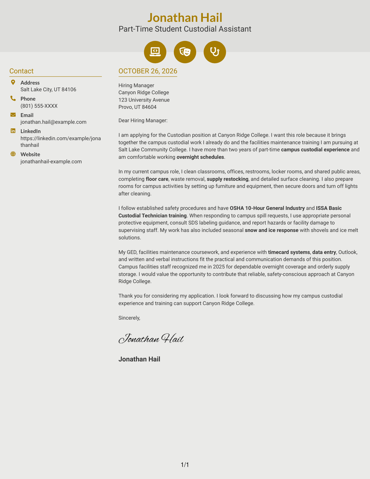 Cover letter example — page 1