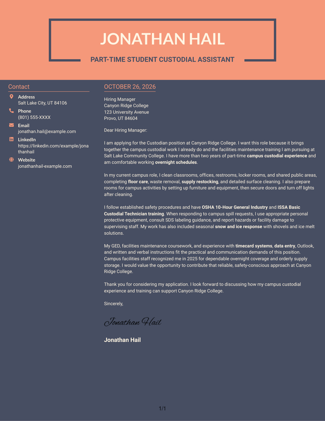 Cover letter example — page 1