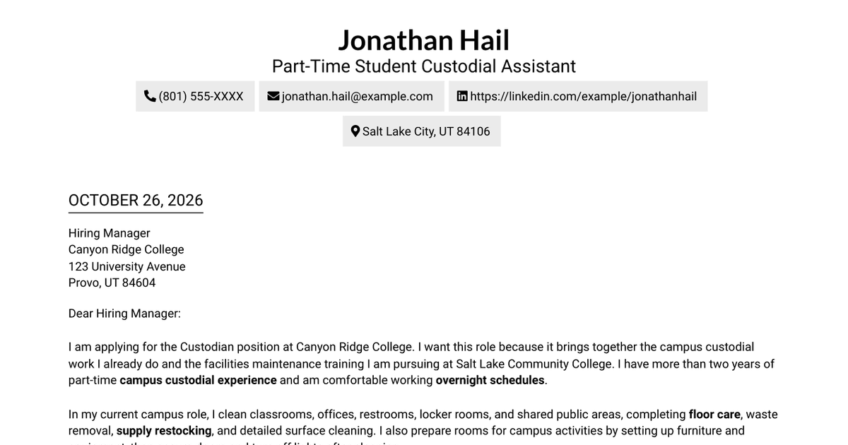 7 Custodian Cover Letter Templates with Example