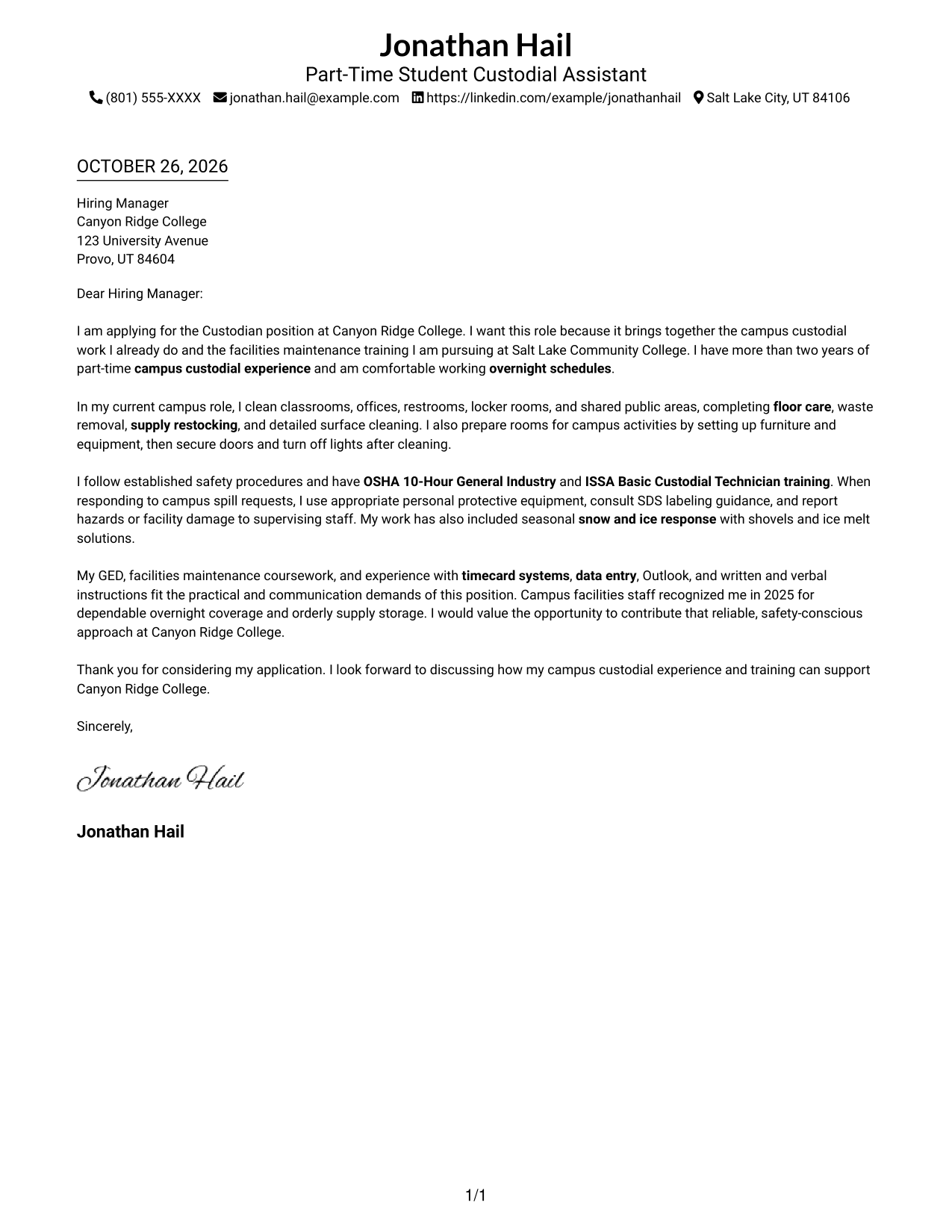 Cover letter example — page 1