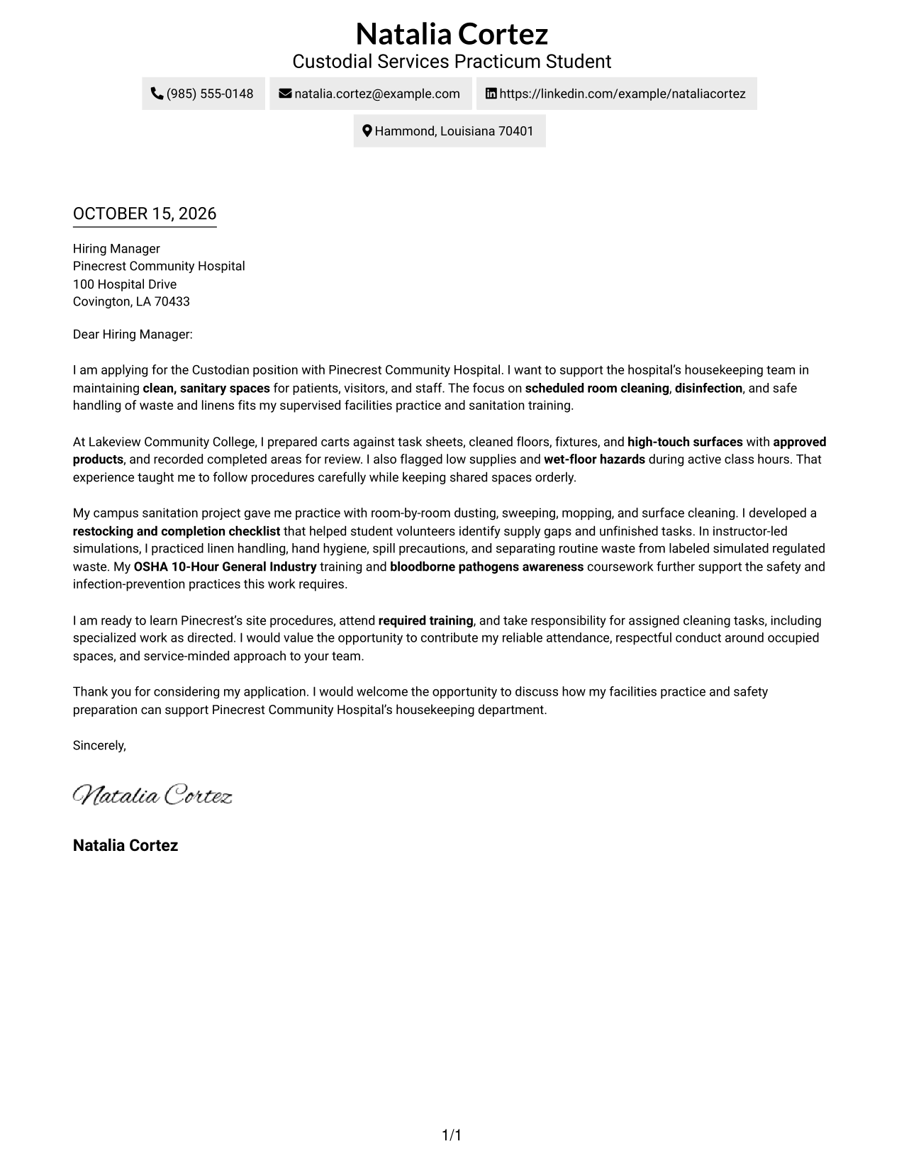 Cover letter example — page 1