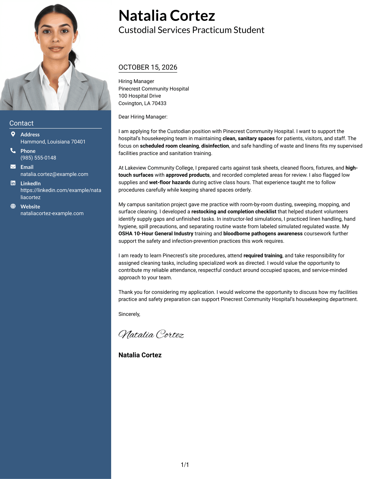 Cover letter example — page 1