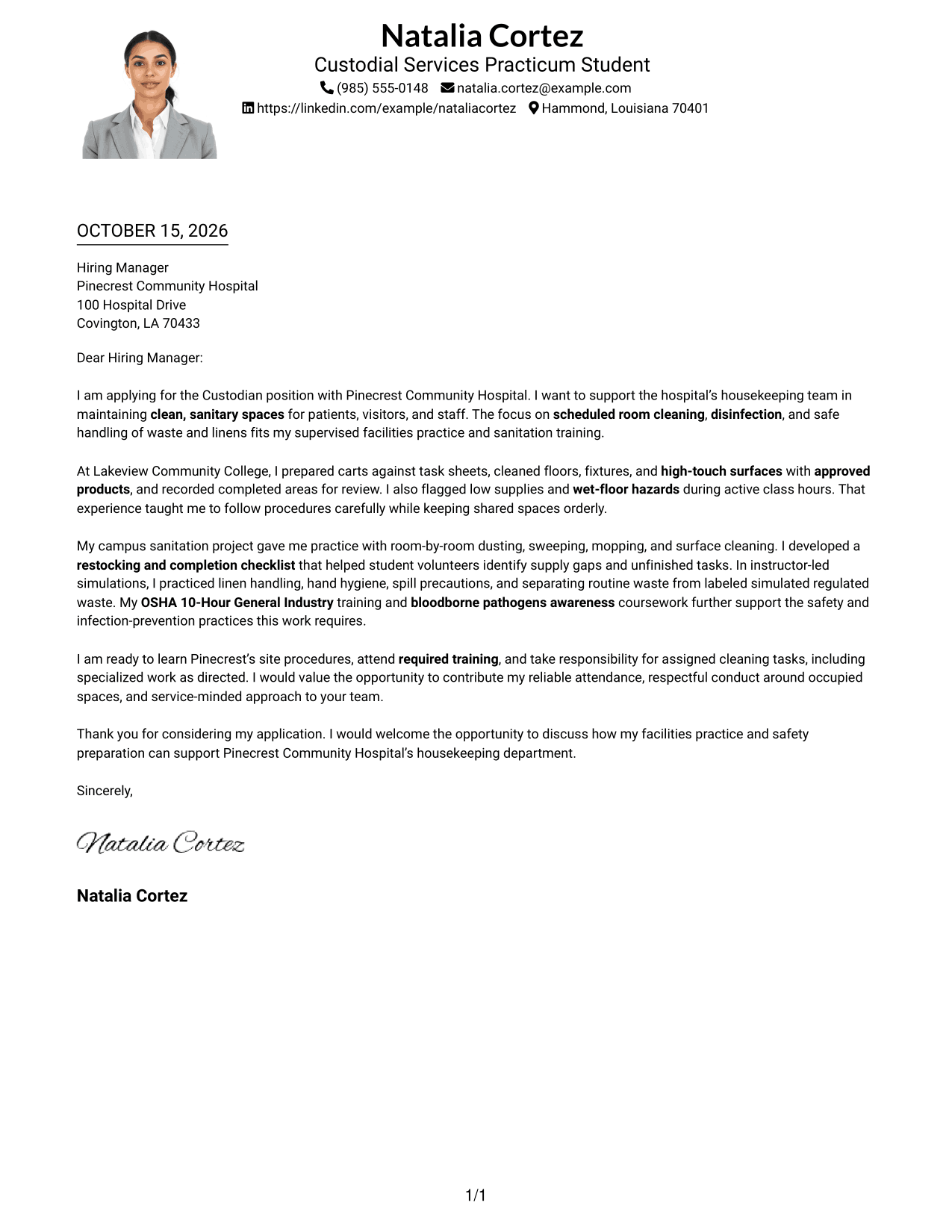 Cover letter example — page 1