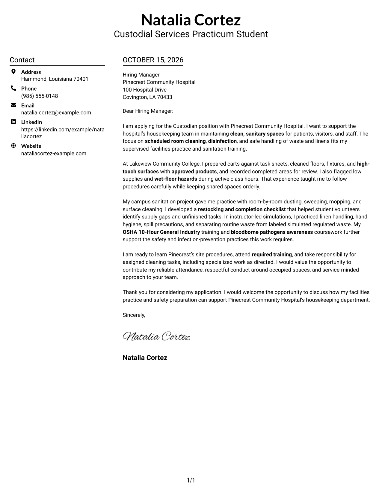 Cover letter example — page 1