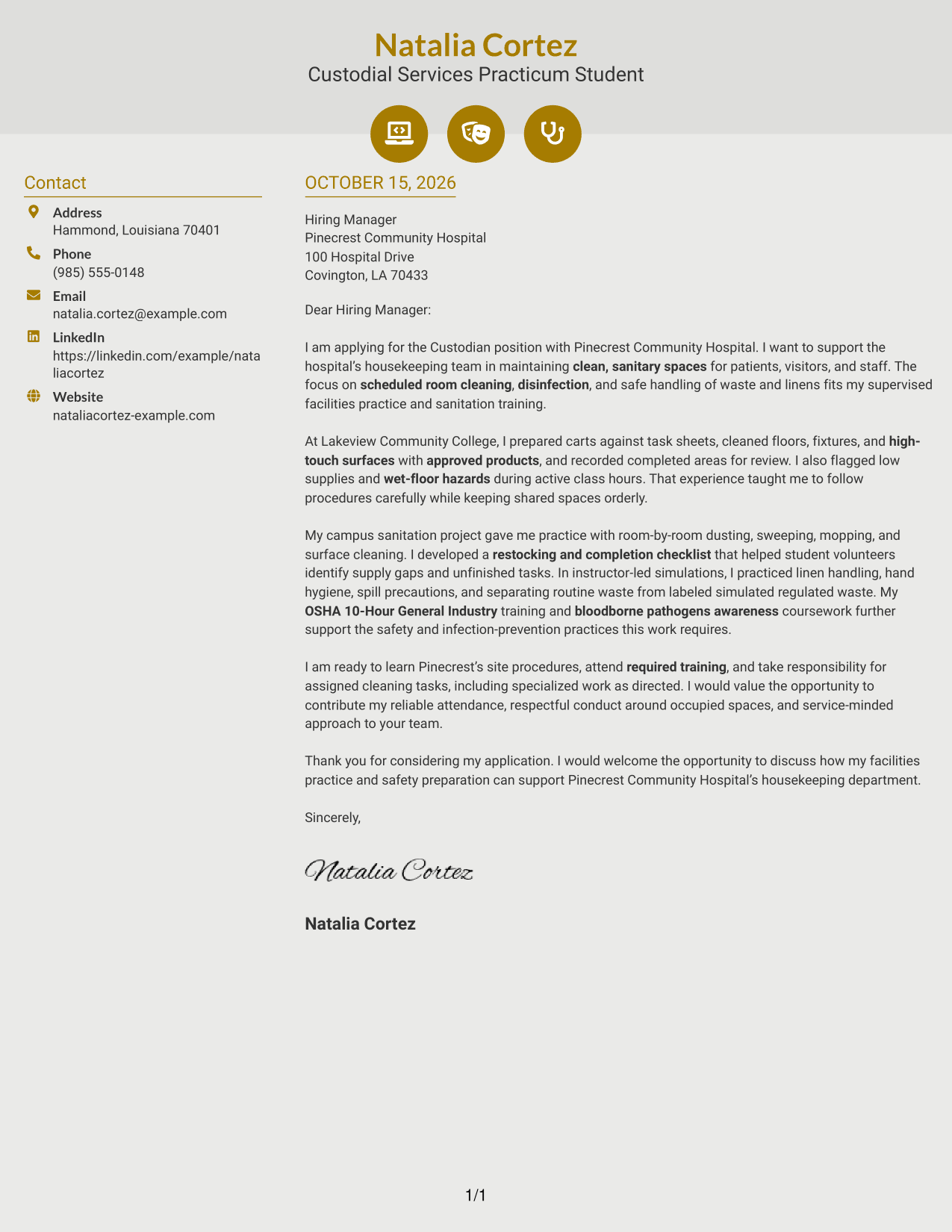 Cover letter example — page 1