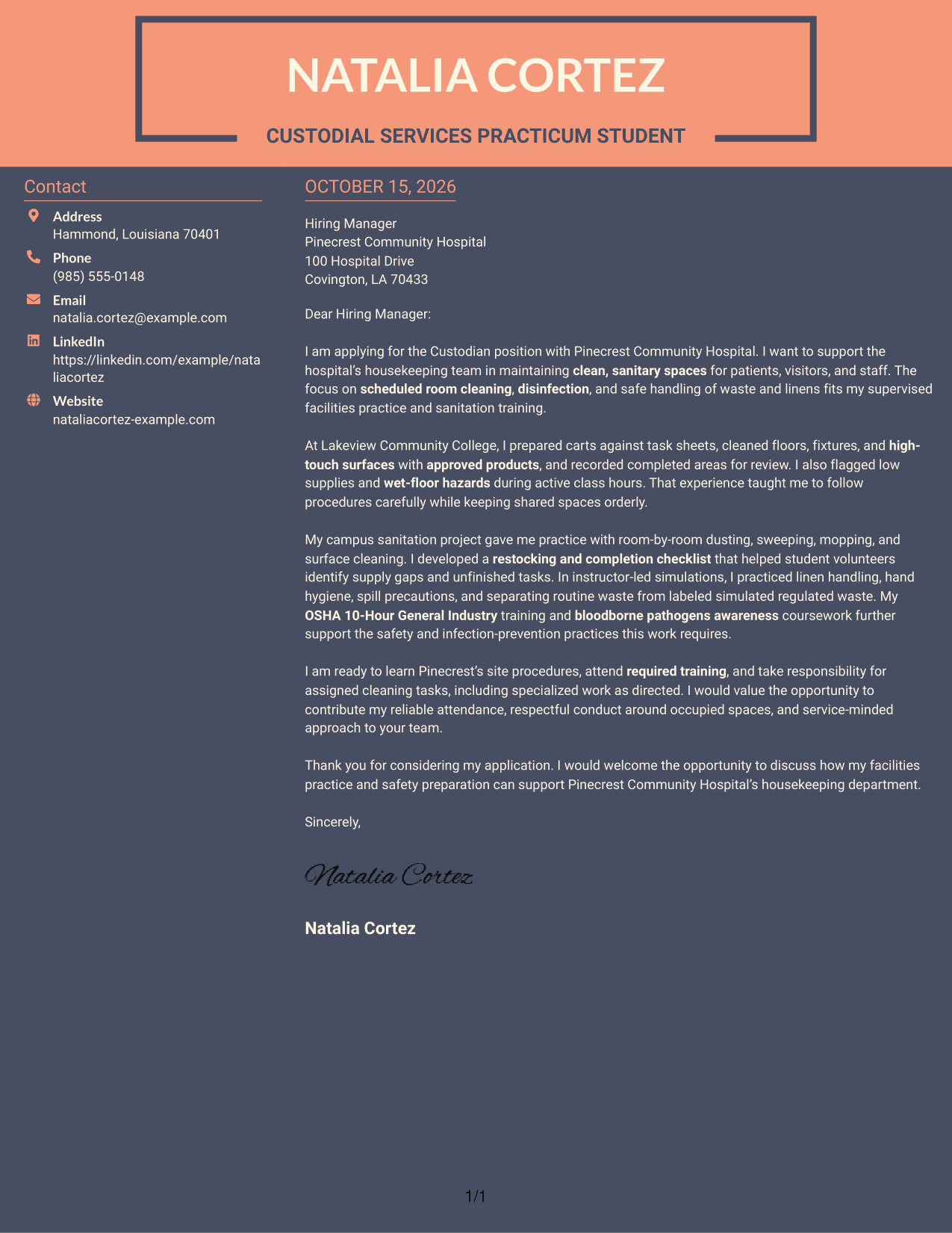 Cover letter example — page 1