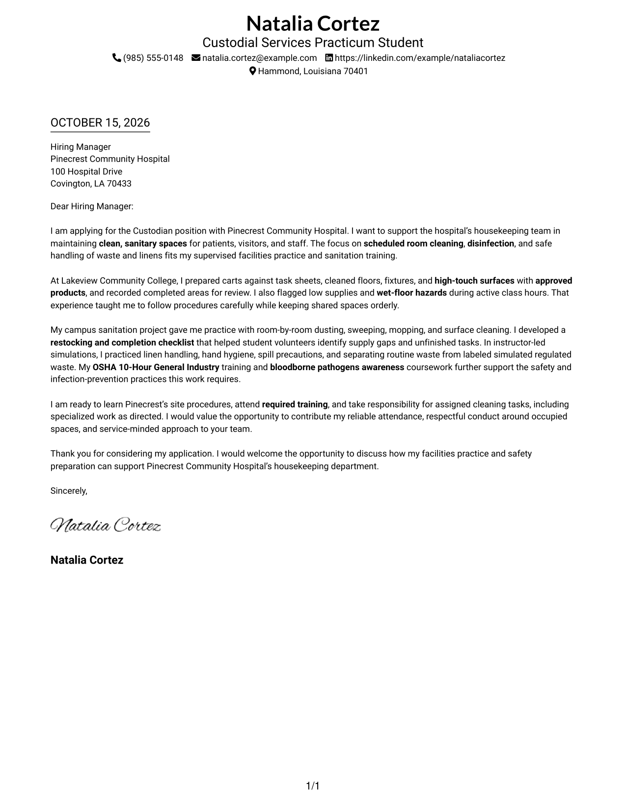 Cover letter example — page 1