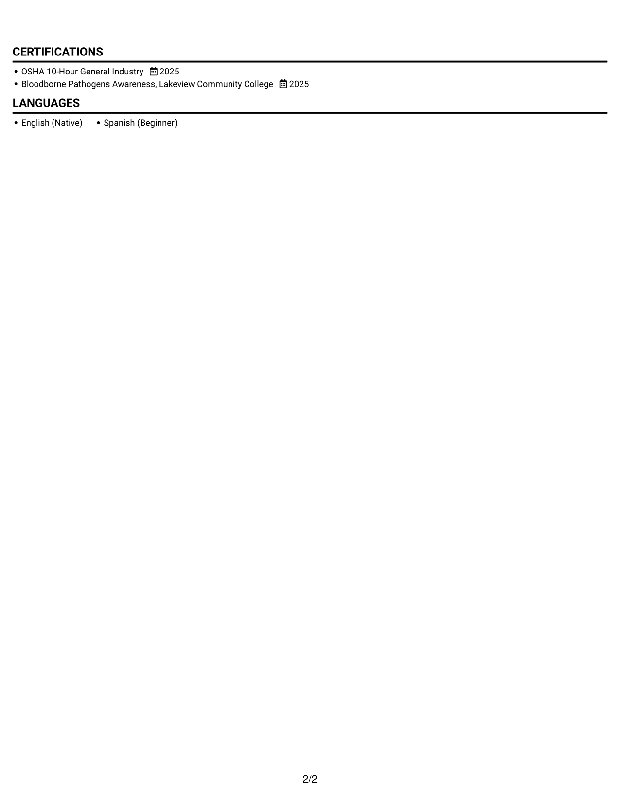 Resume example — page 2