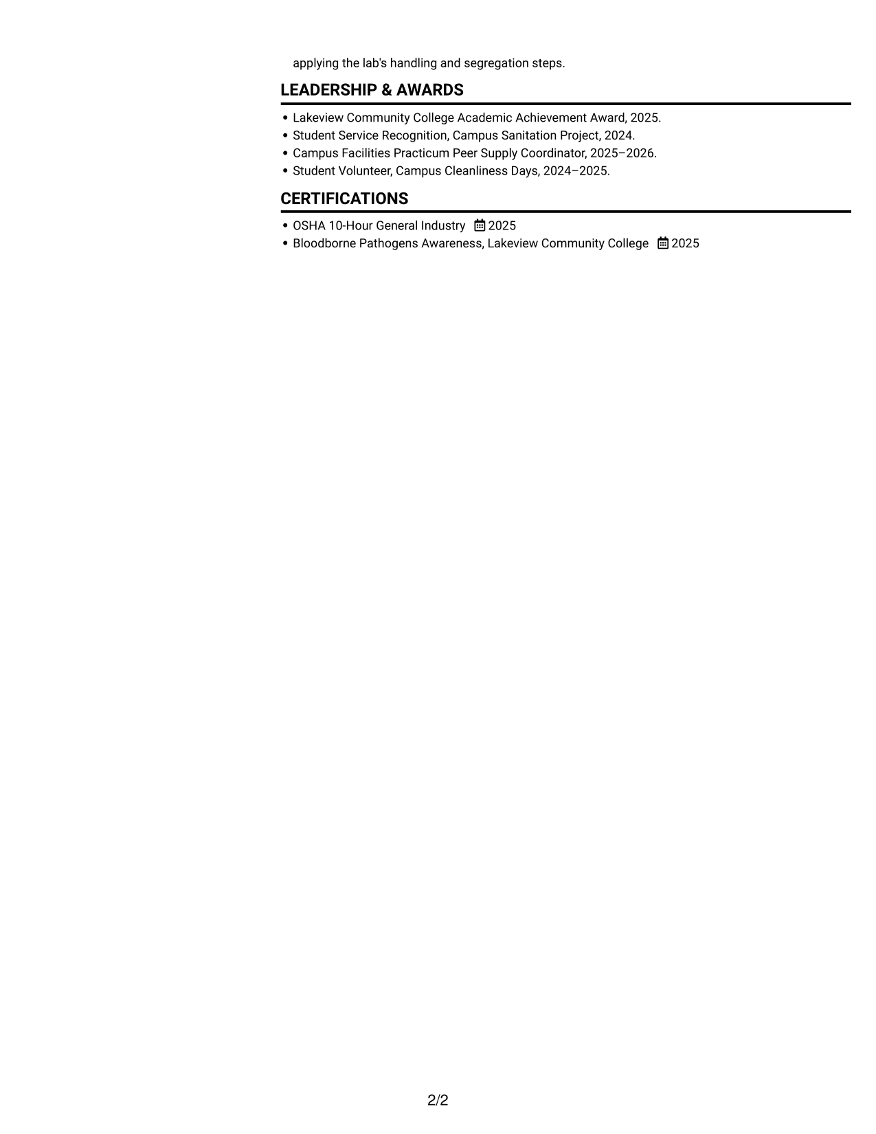 Resume example — page 2