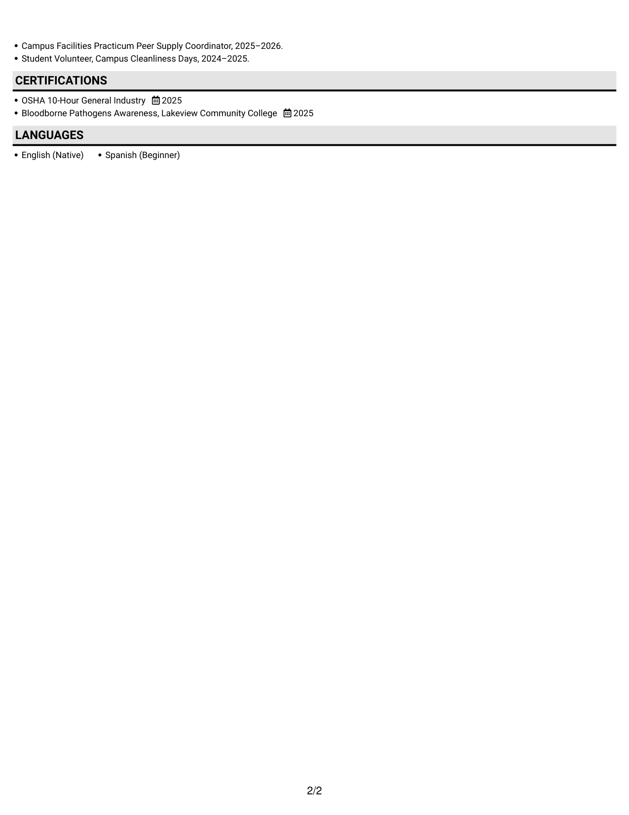 Resume example — page 2