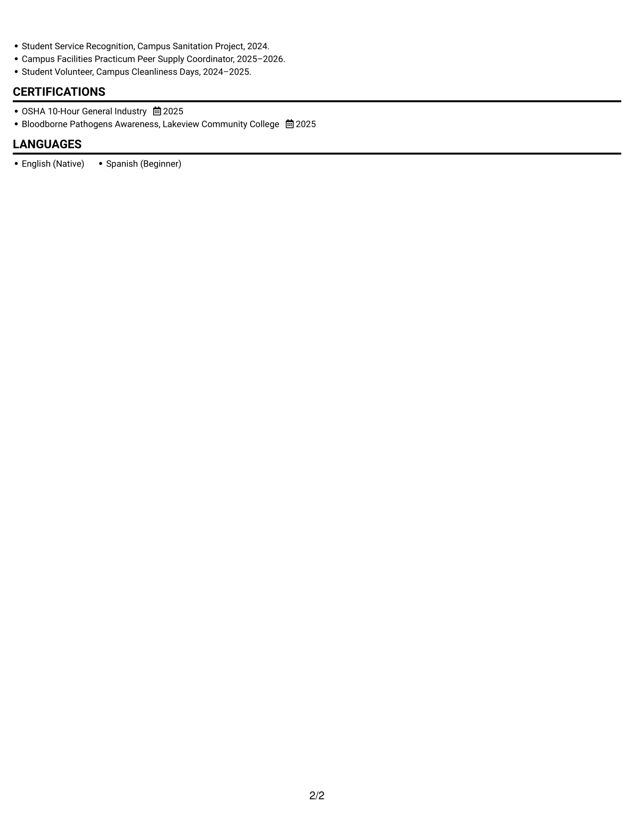 Resume example — page 2