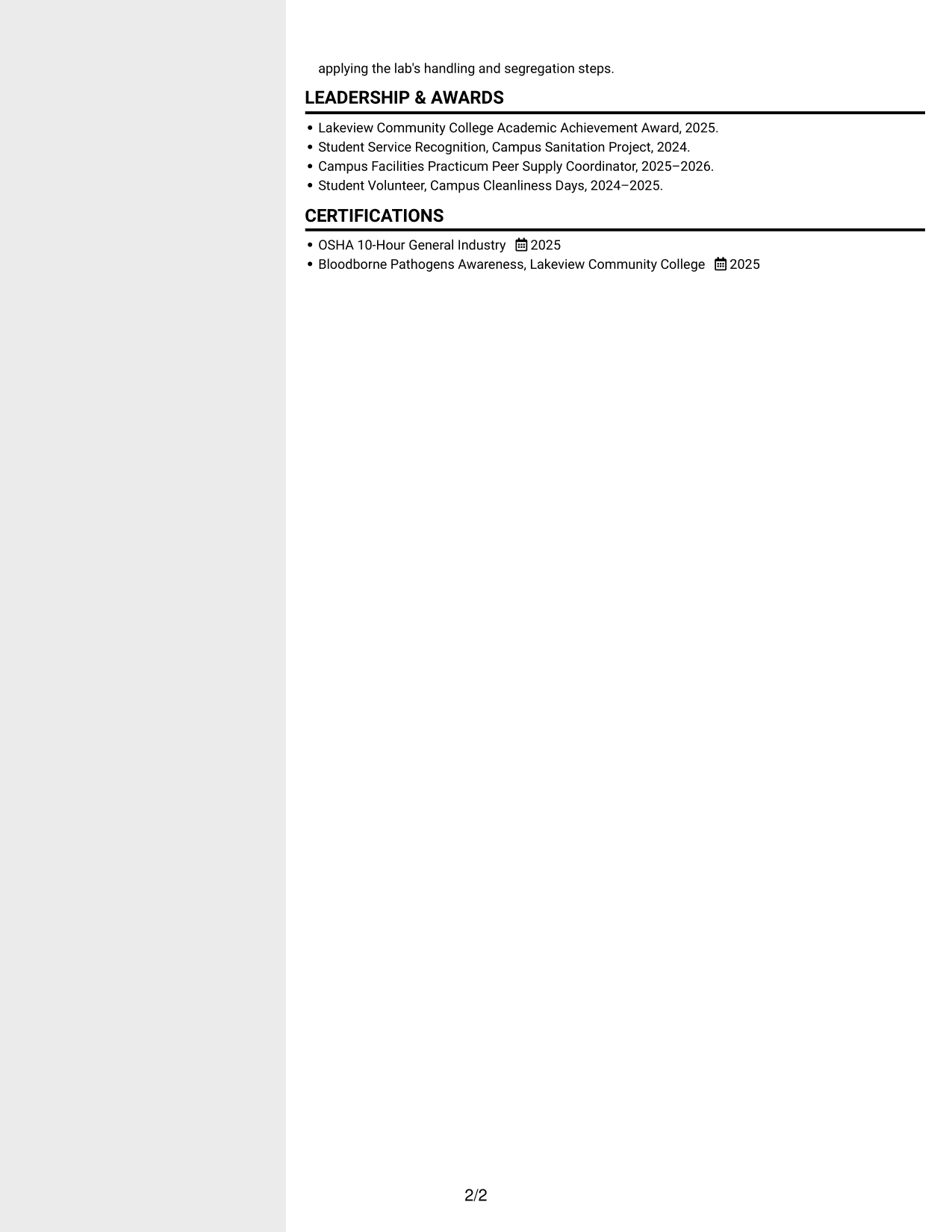 Resume example — page 2