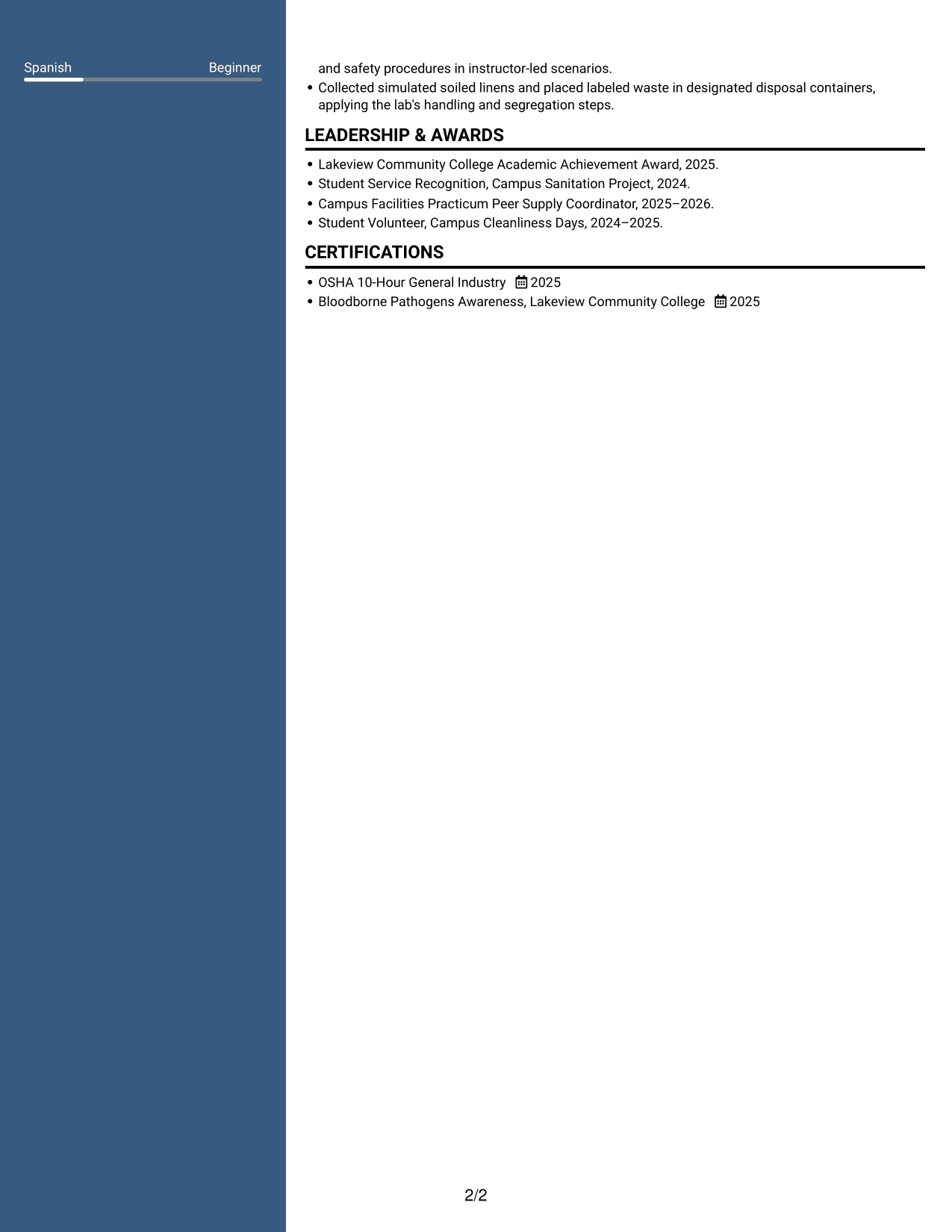 Resume example — page 2