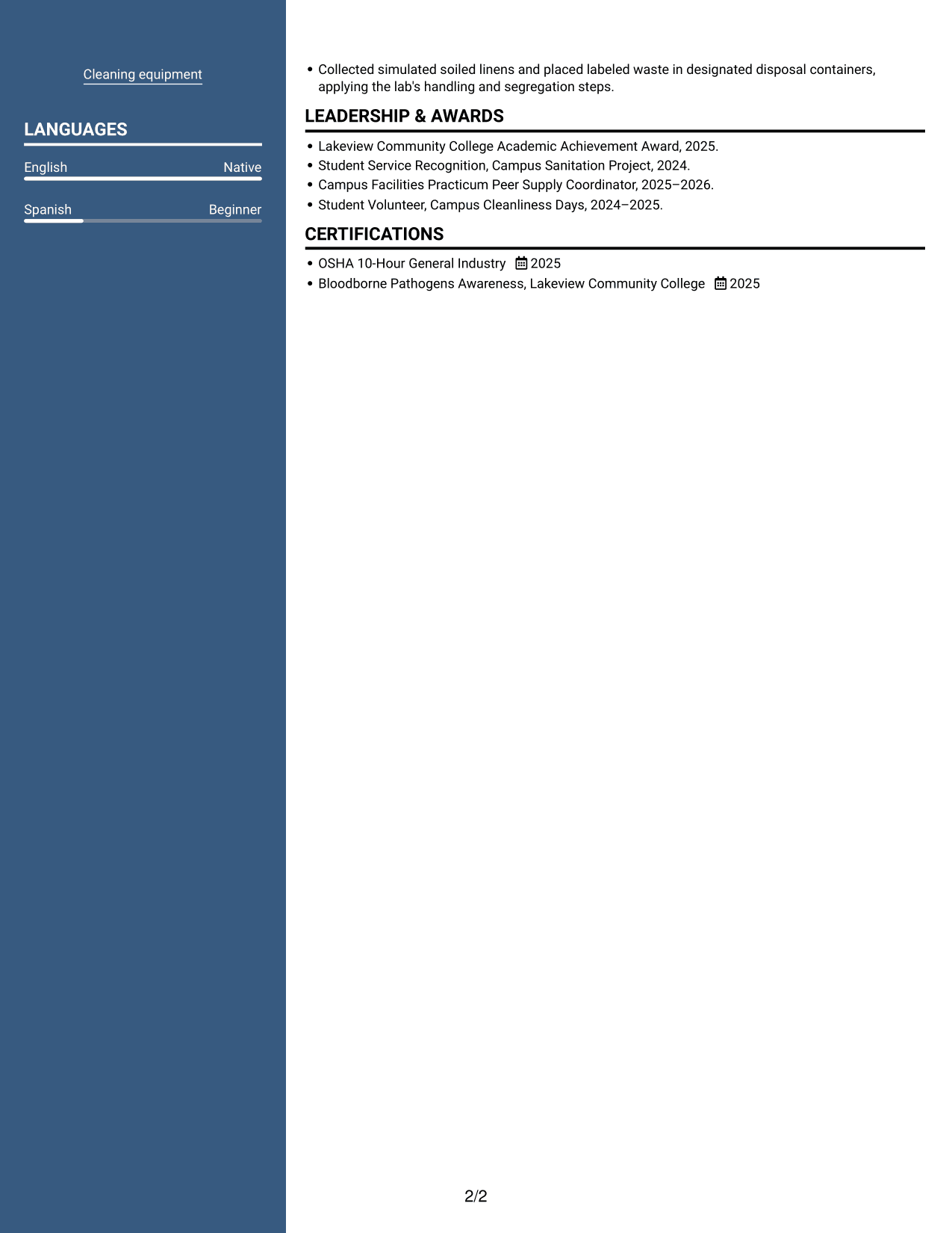 Resume example — page 2
