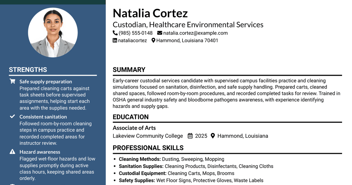 7 Custodian - Healthcare Environmental Services Resume Templates with Example