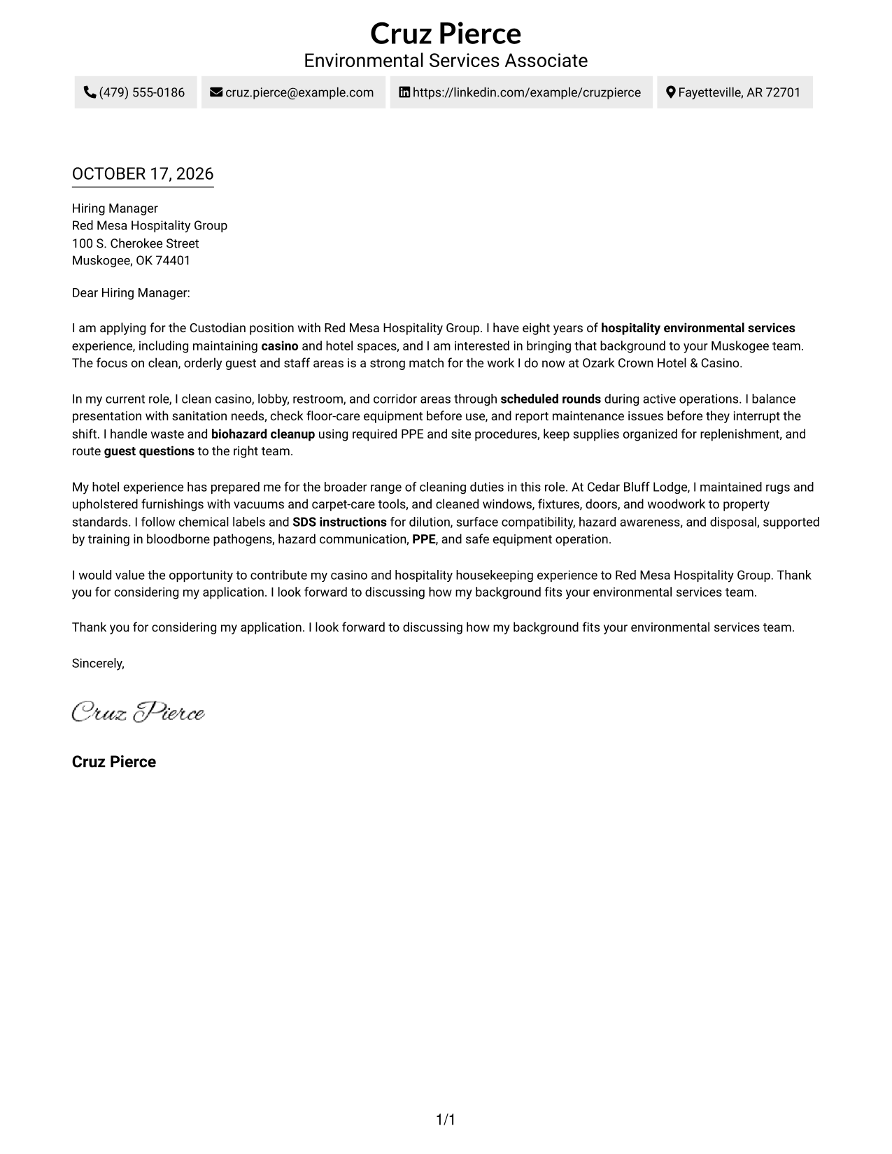 Cover letter example — page 1