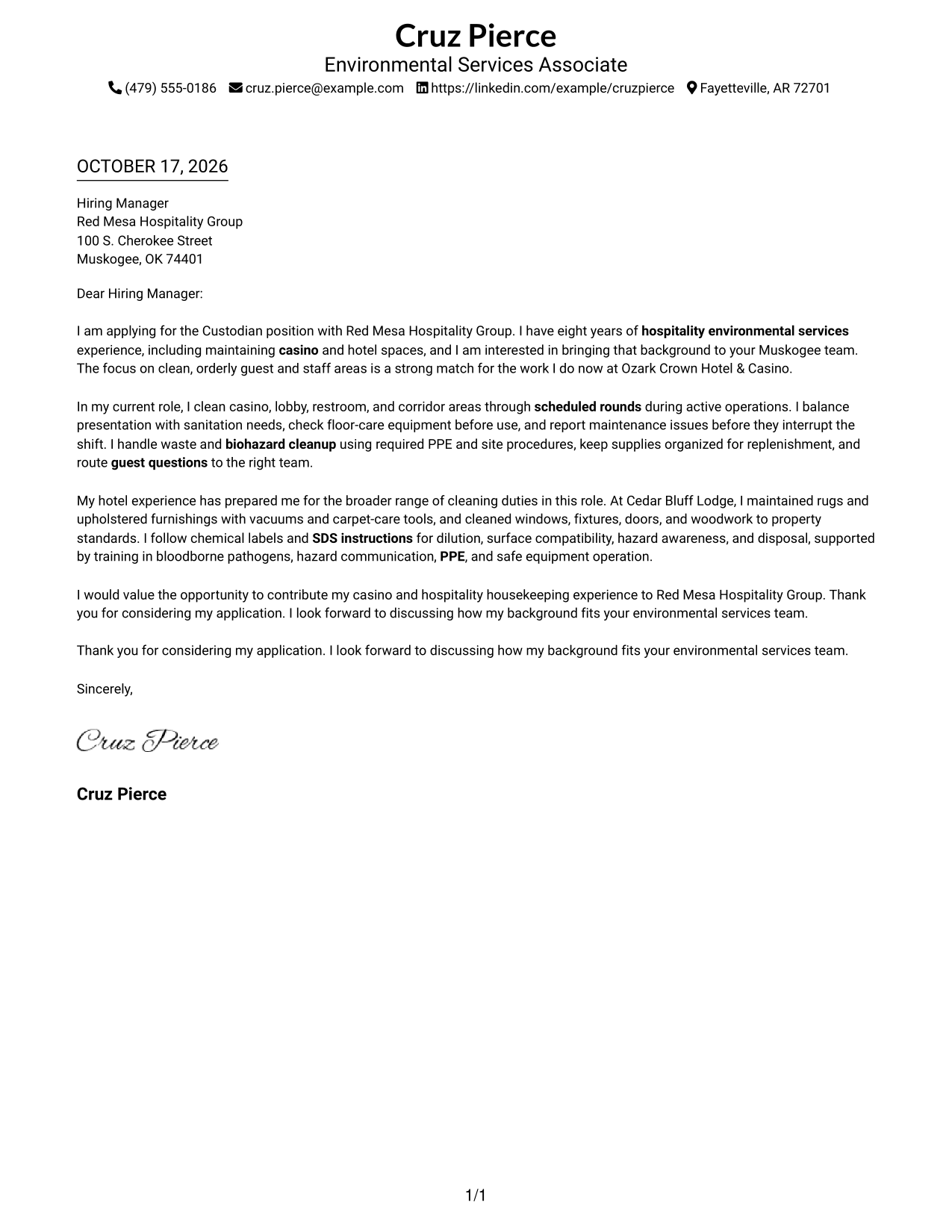 Cover letter example — page 1