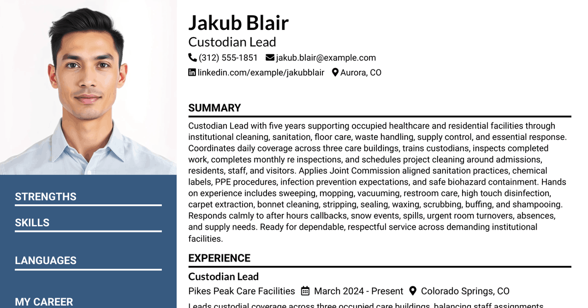 7 Custodian Lead Resume Templates with Example