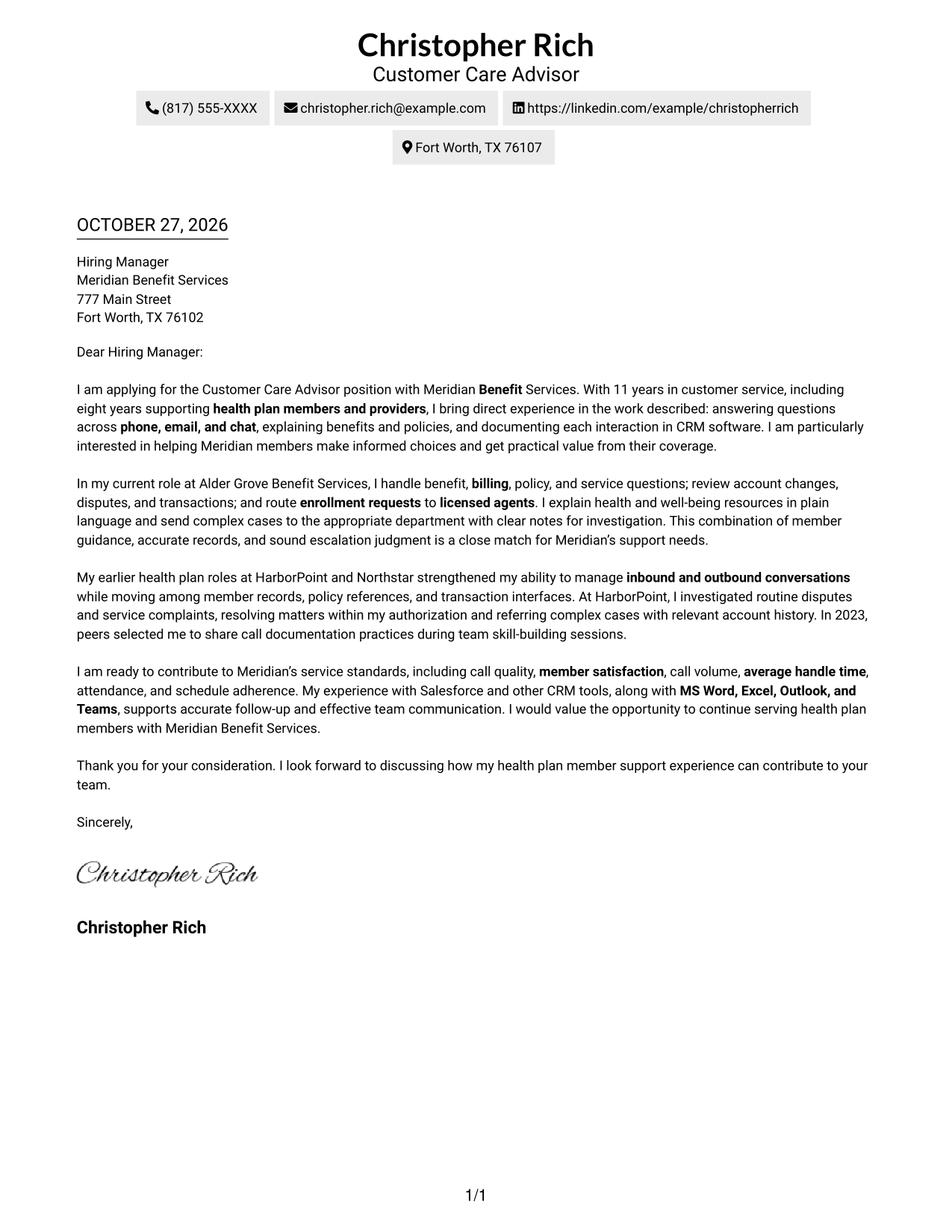 Cover letter example — page 1