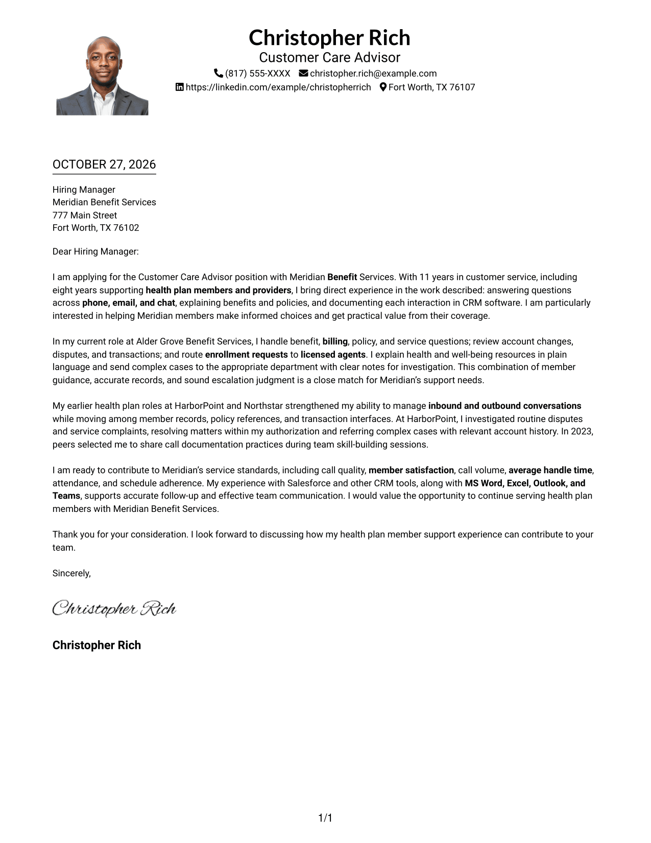 Cover letter example — page 1