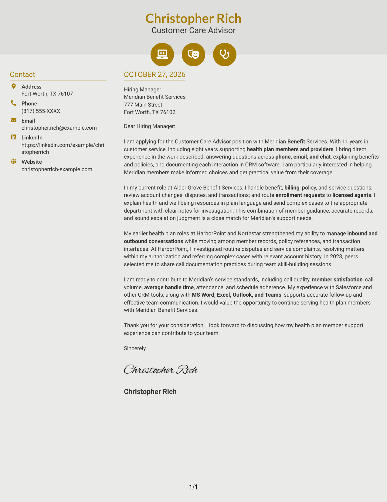 Cover letter example — page 1