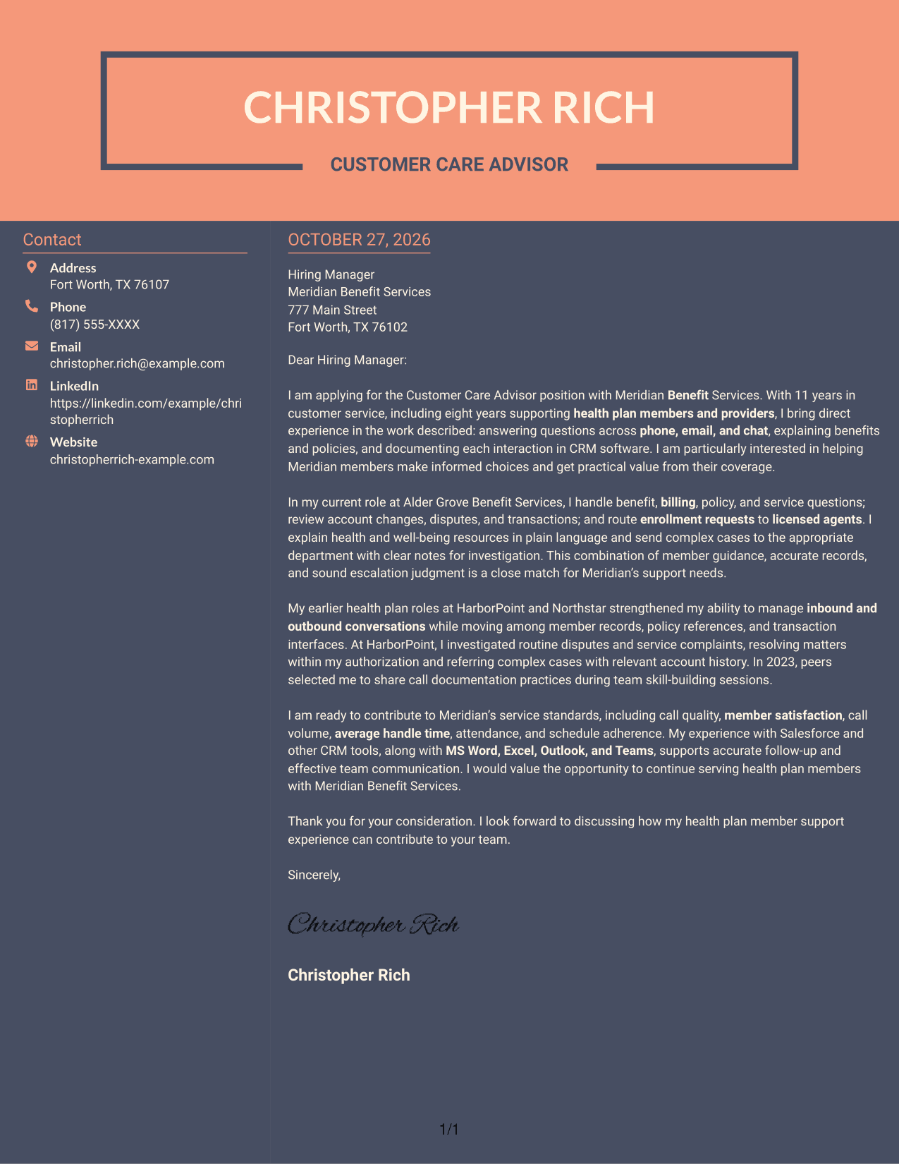 Cover letter example — page 1