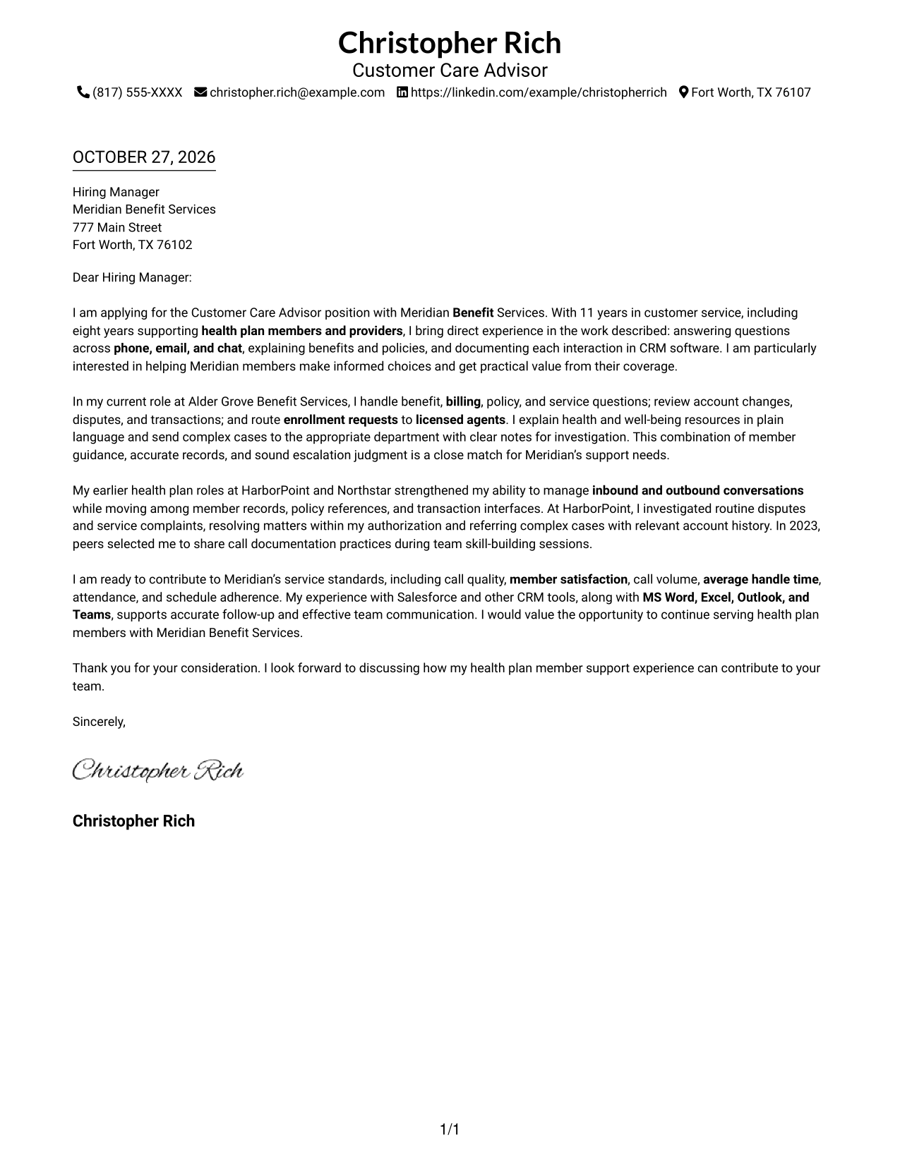 Cover letter example — page 1