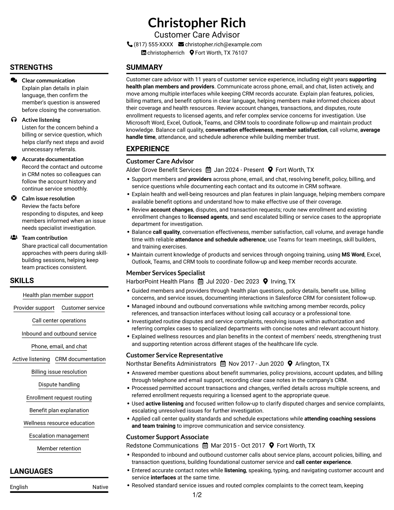 Resume example — page 1
