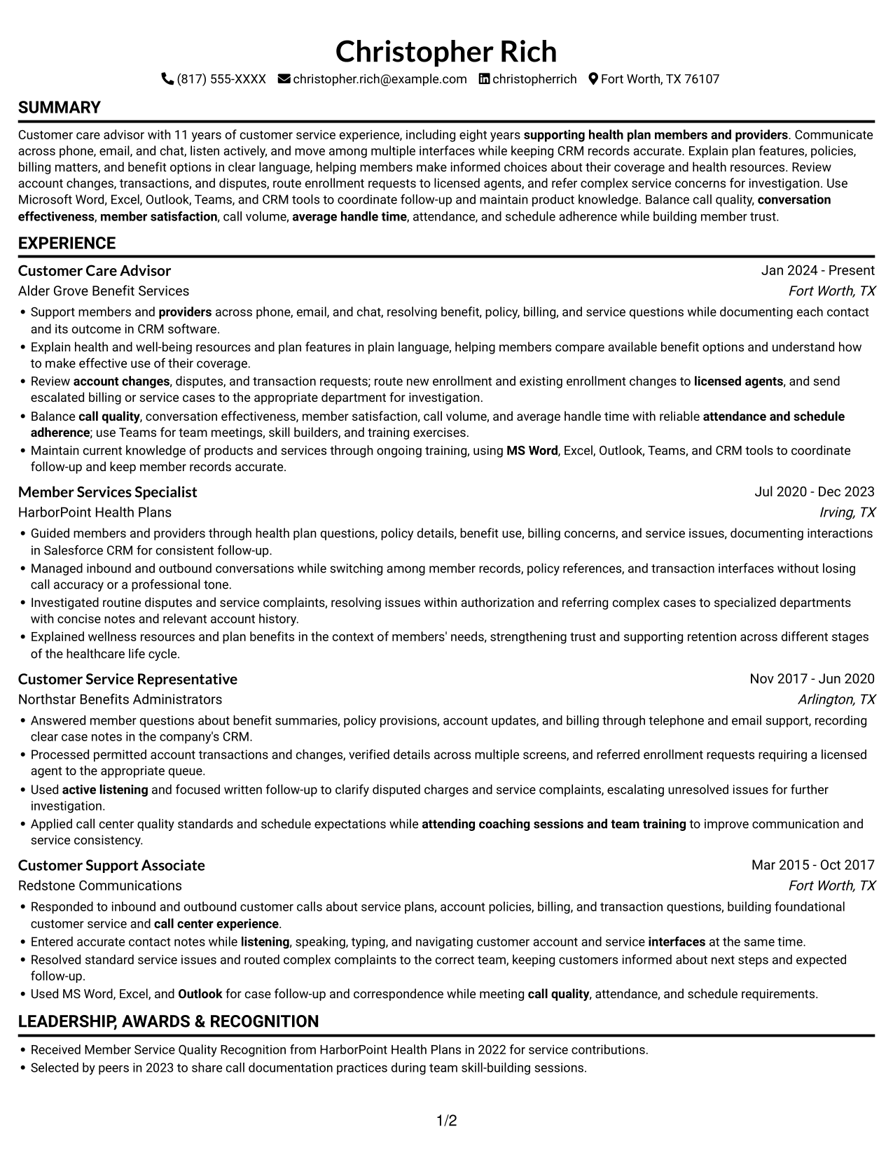 Resume example — page 1