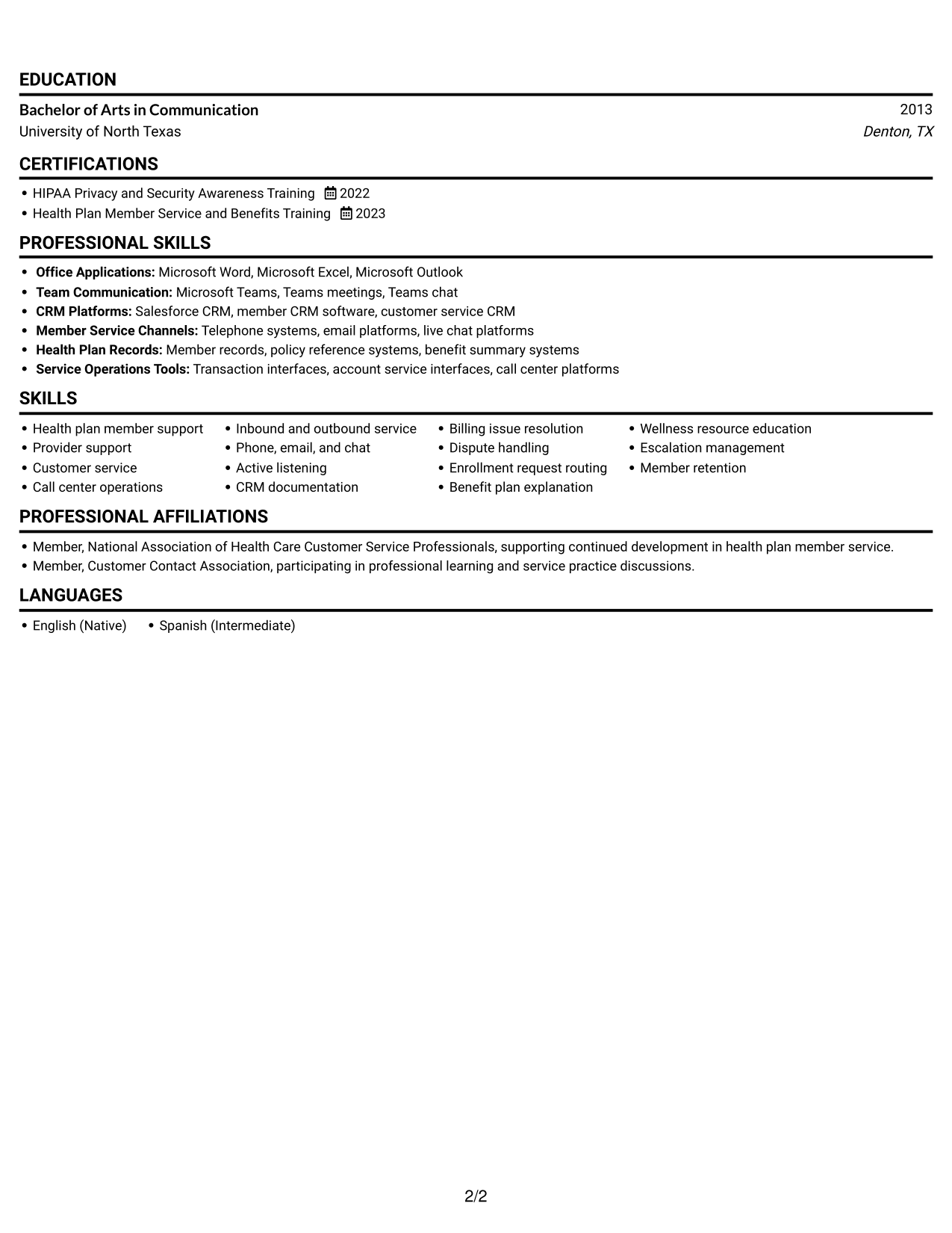 Resume example — page 2