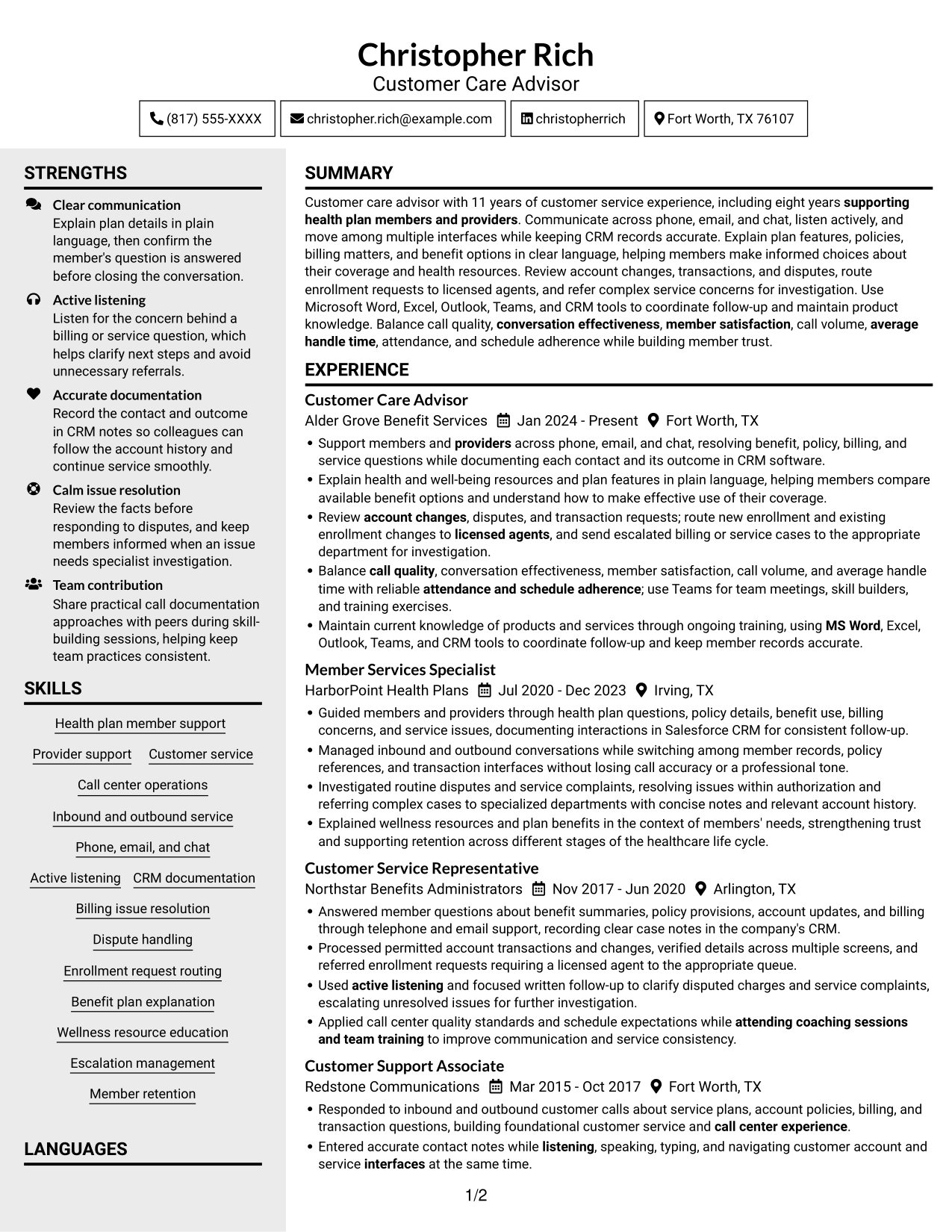 Resume example — page 1