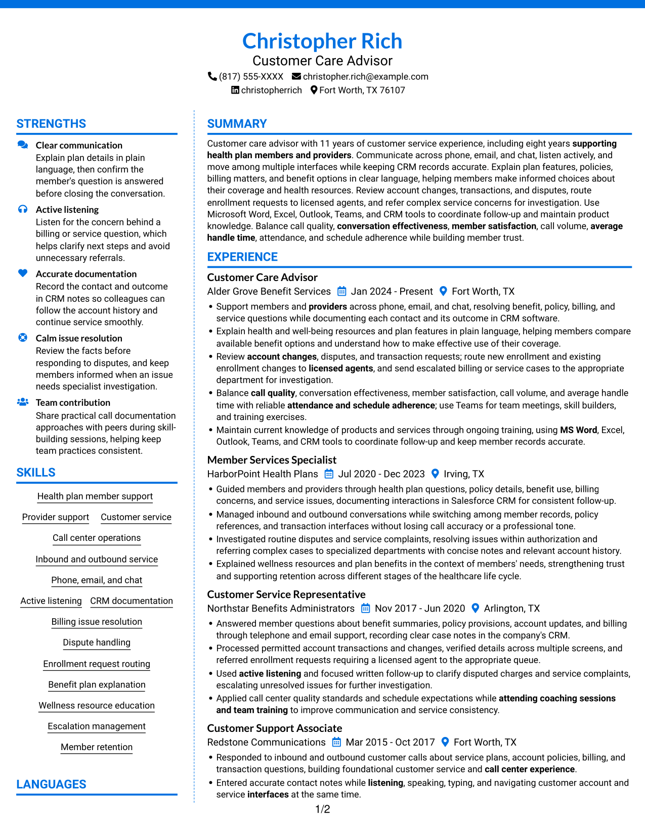 Resume example — page 1