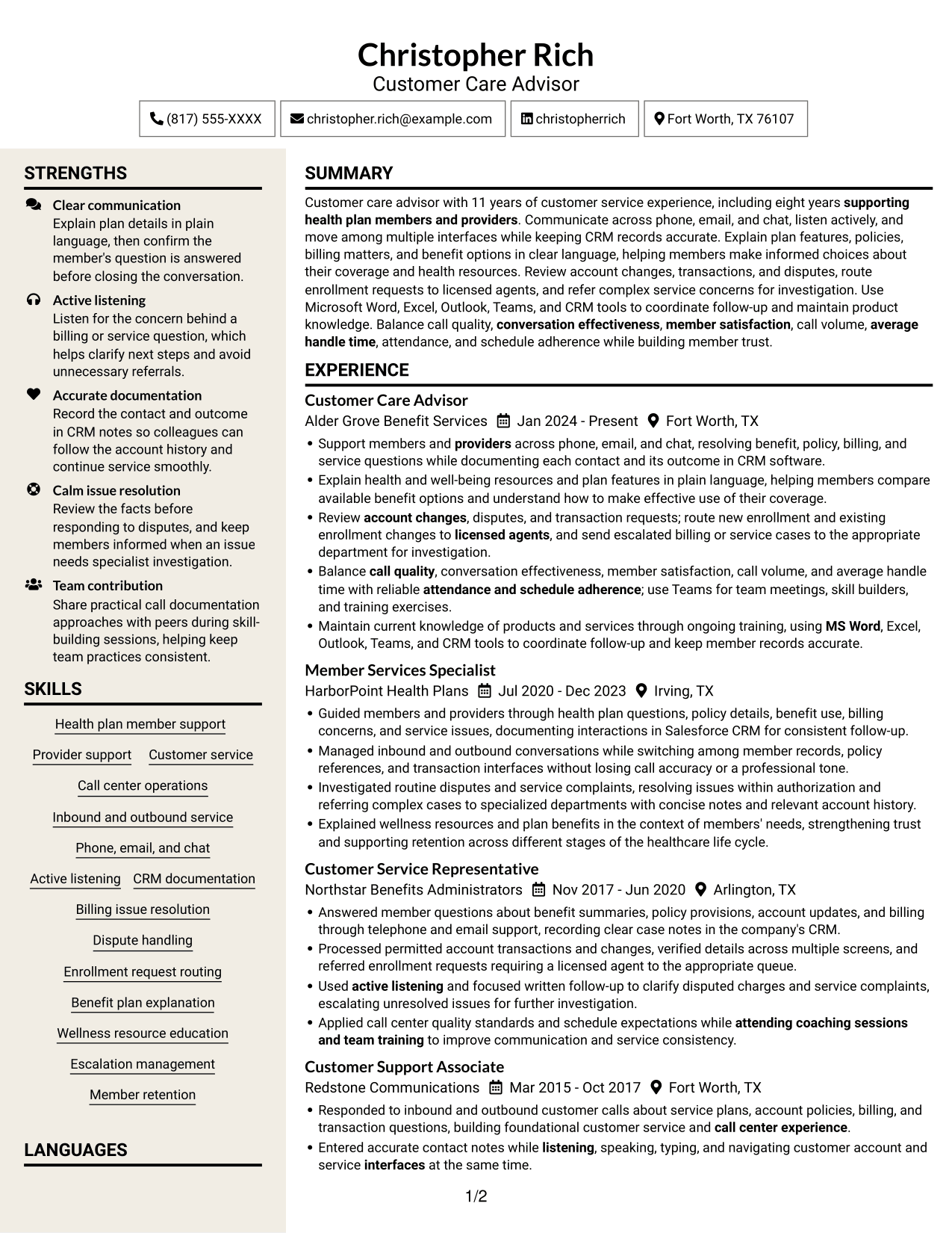 Resume example — page 1
