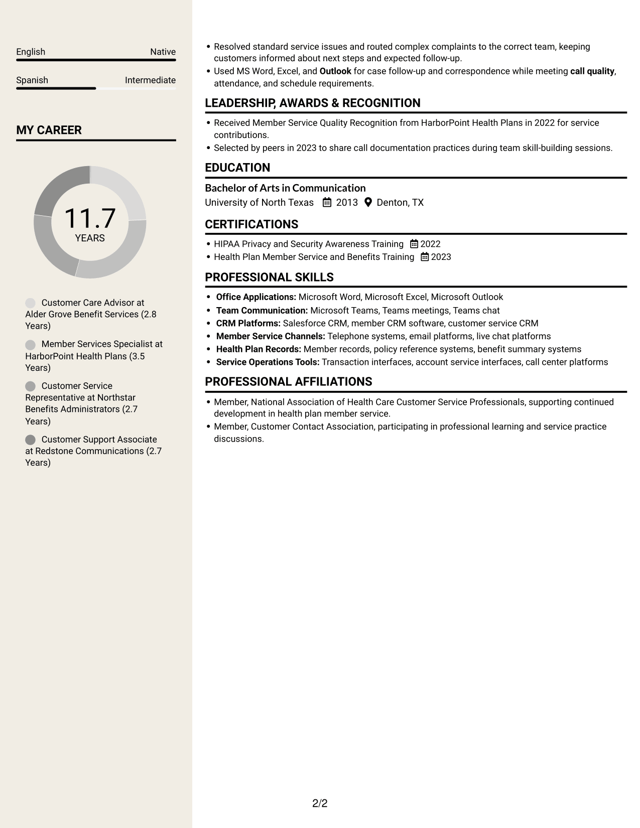 Resume example — page 2