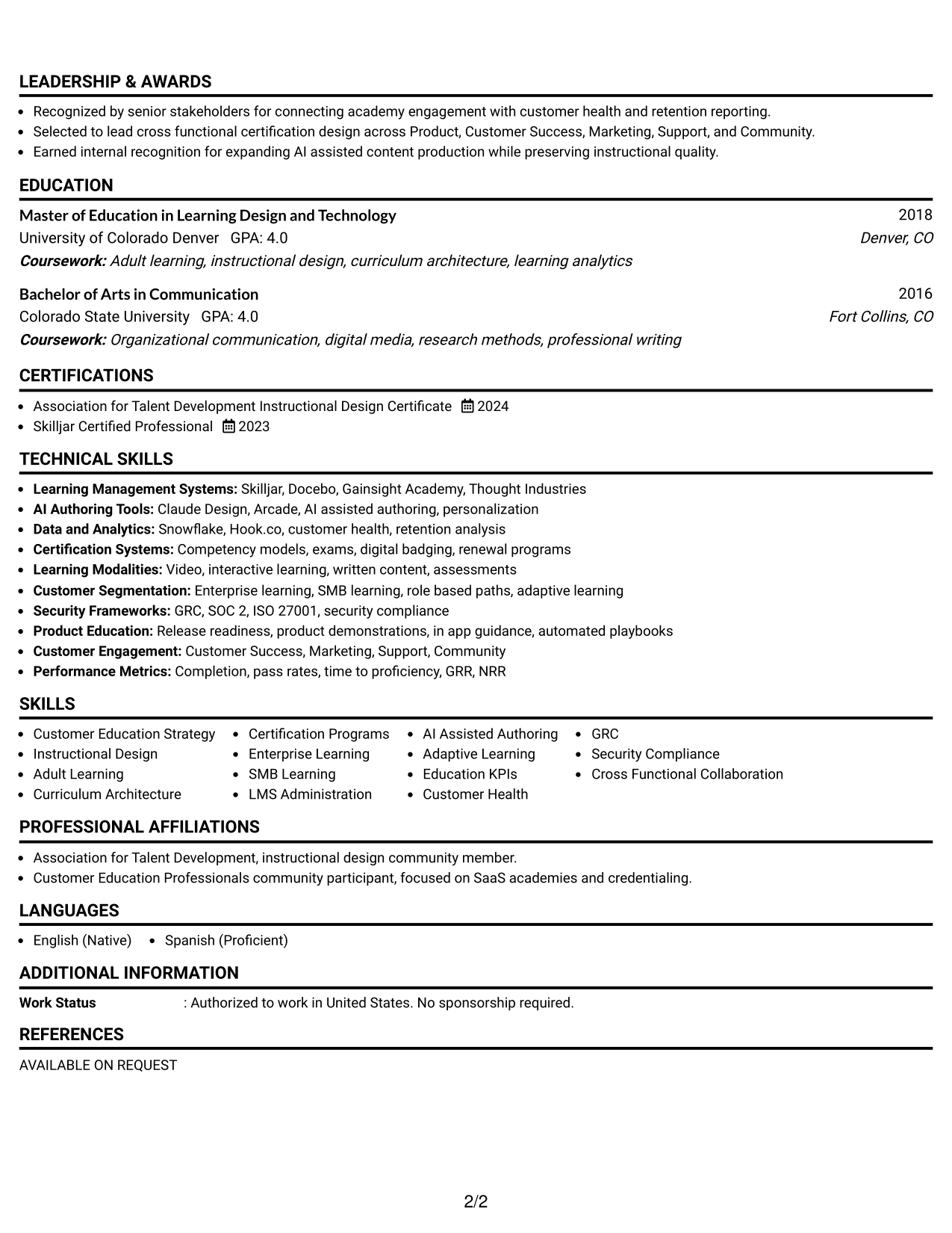 Resume Example Page 2