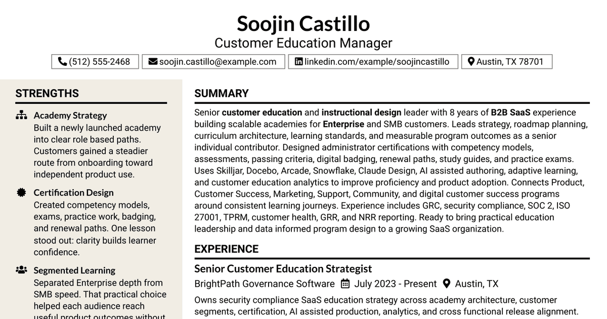 7 Customer Education Manager Resume Templates with Example