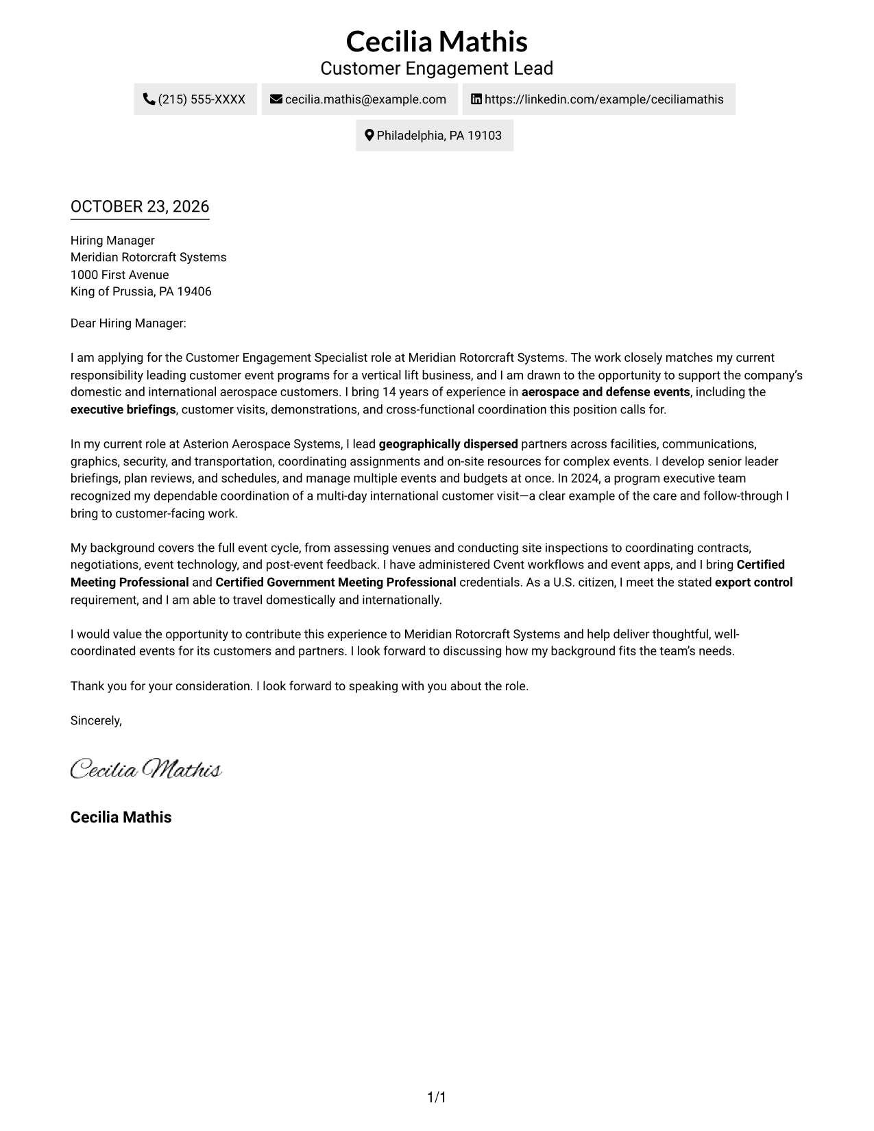 Cover letter example — page 1