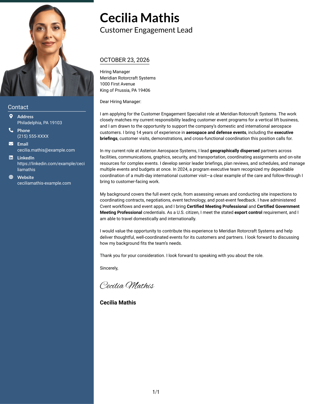 Cover letter example — page 1