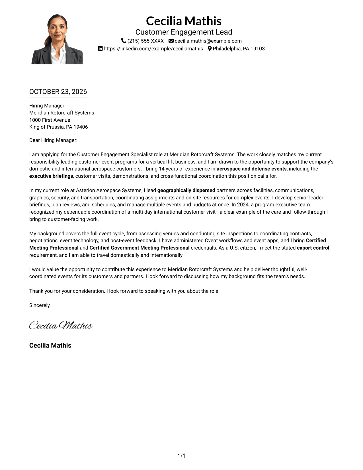 Cover letter example — page 1