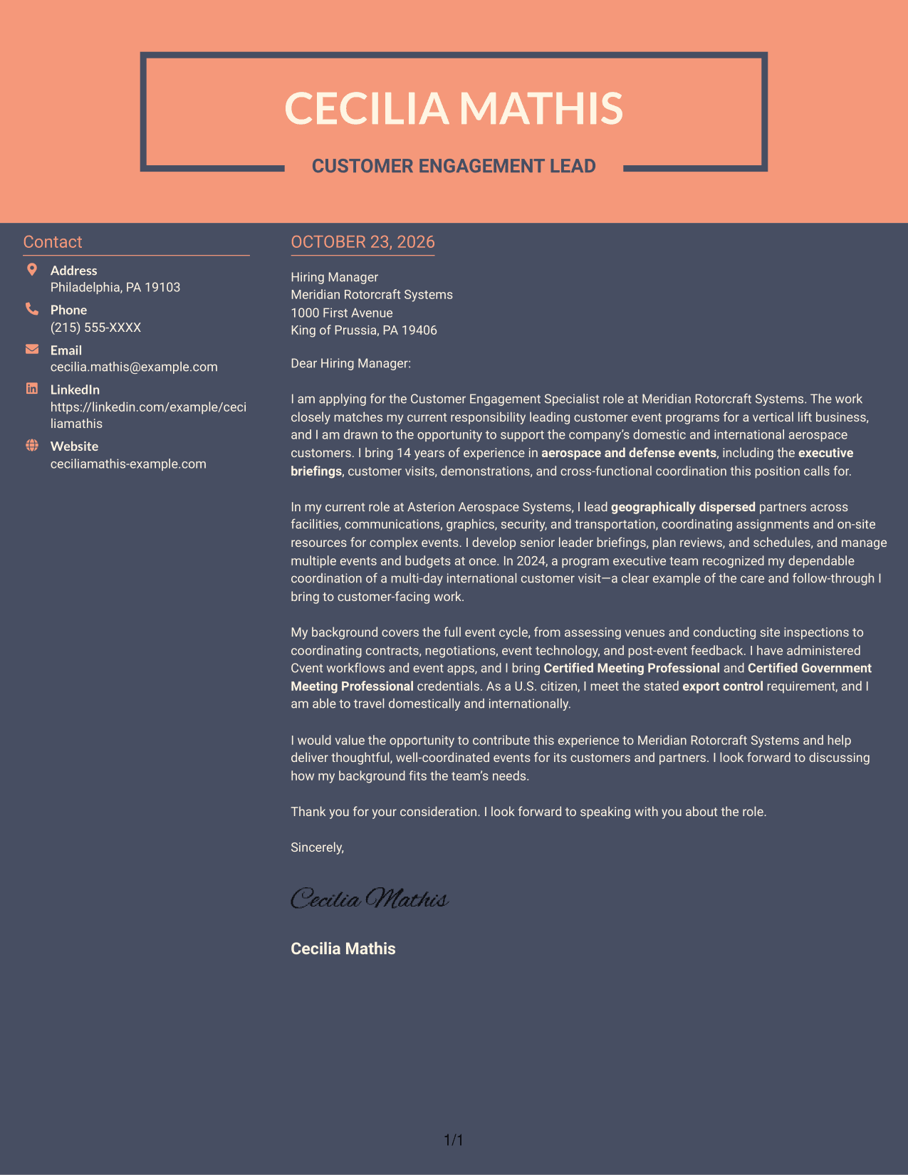 Cover letter example — page 1
