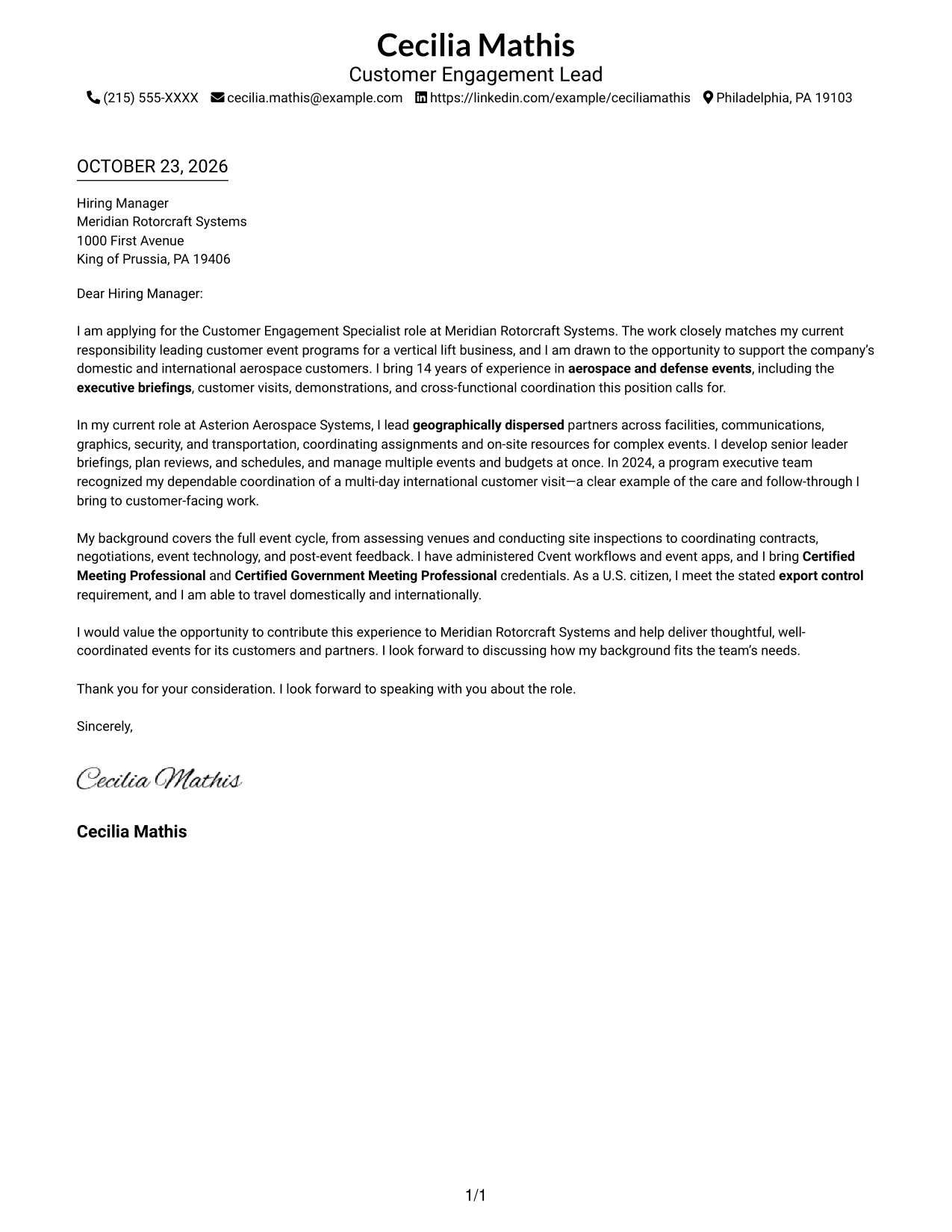 Cover letter example — page 1