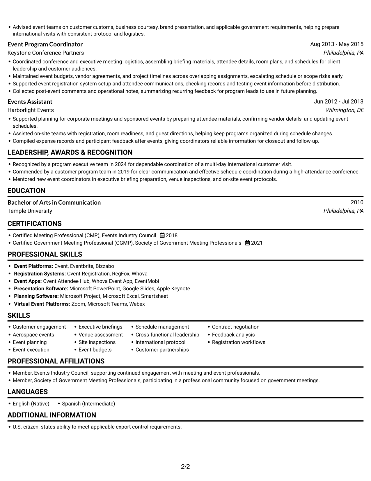 Resume example — page 2
