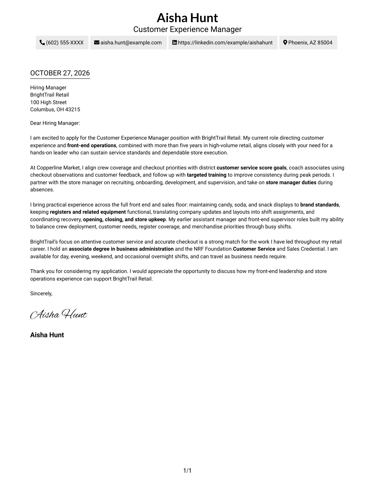 Cover letter example — page 1