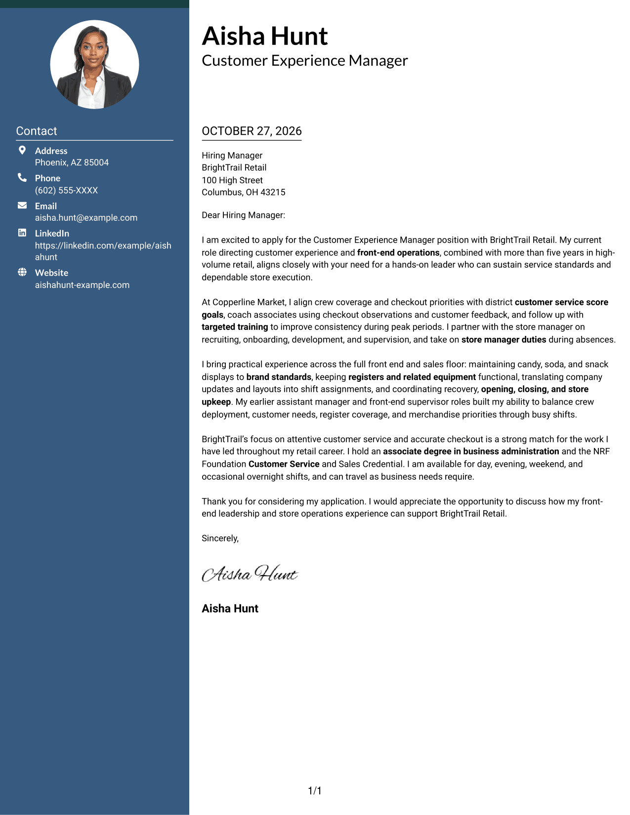 Cover letter example — page 1