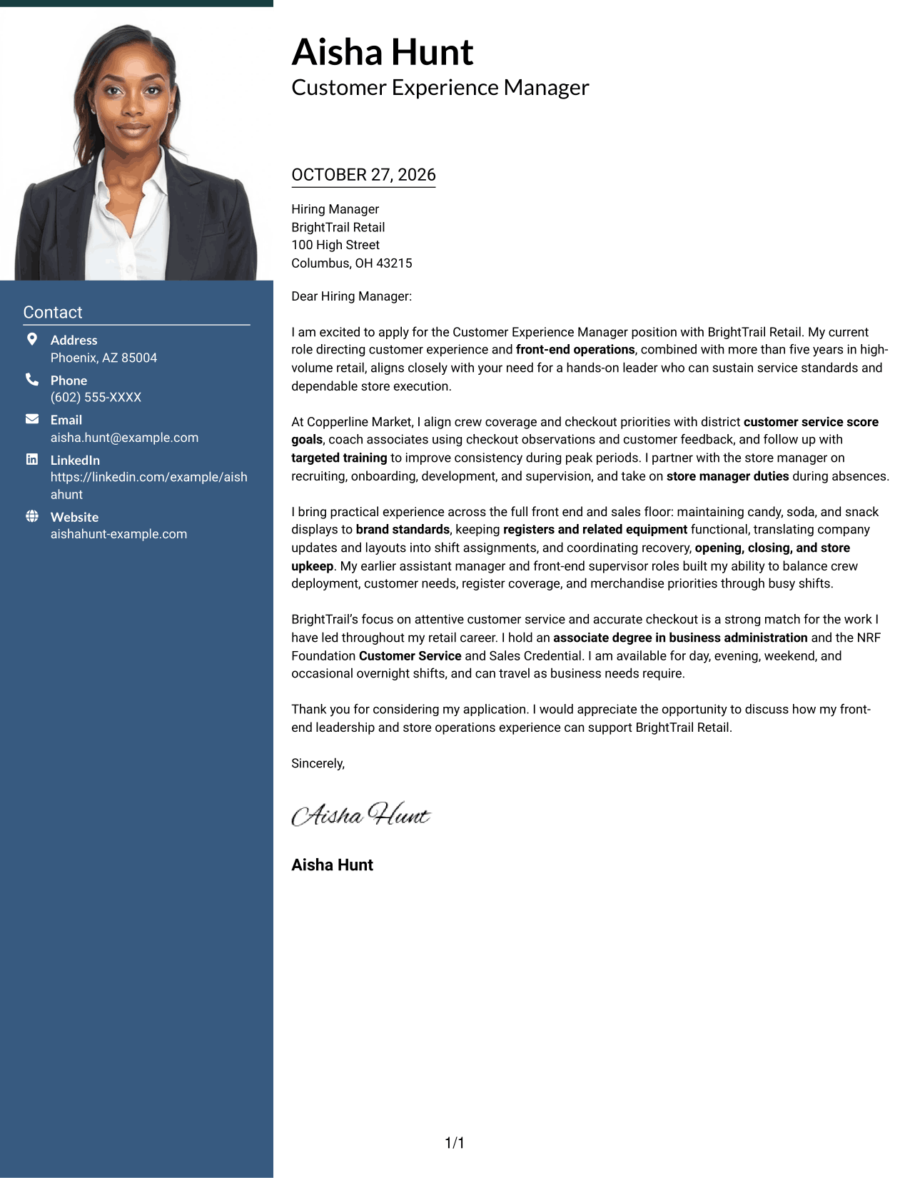 Cover letter example — page 1