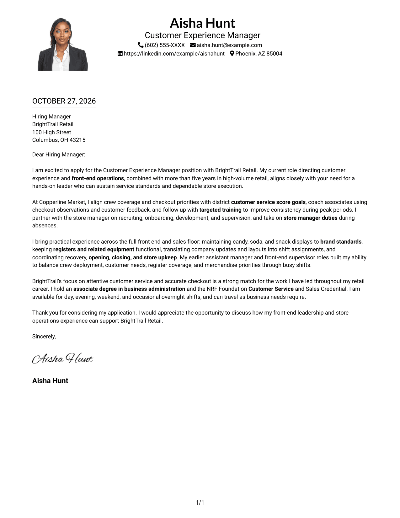 Cover letter example — page 1